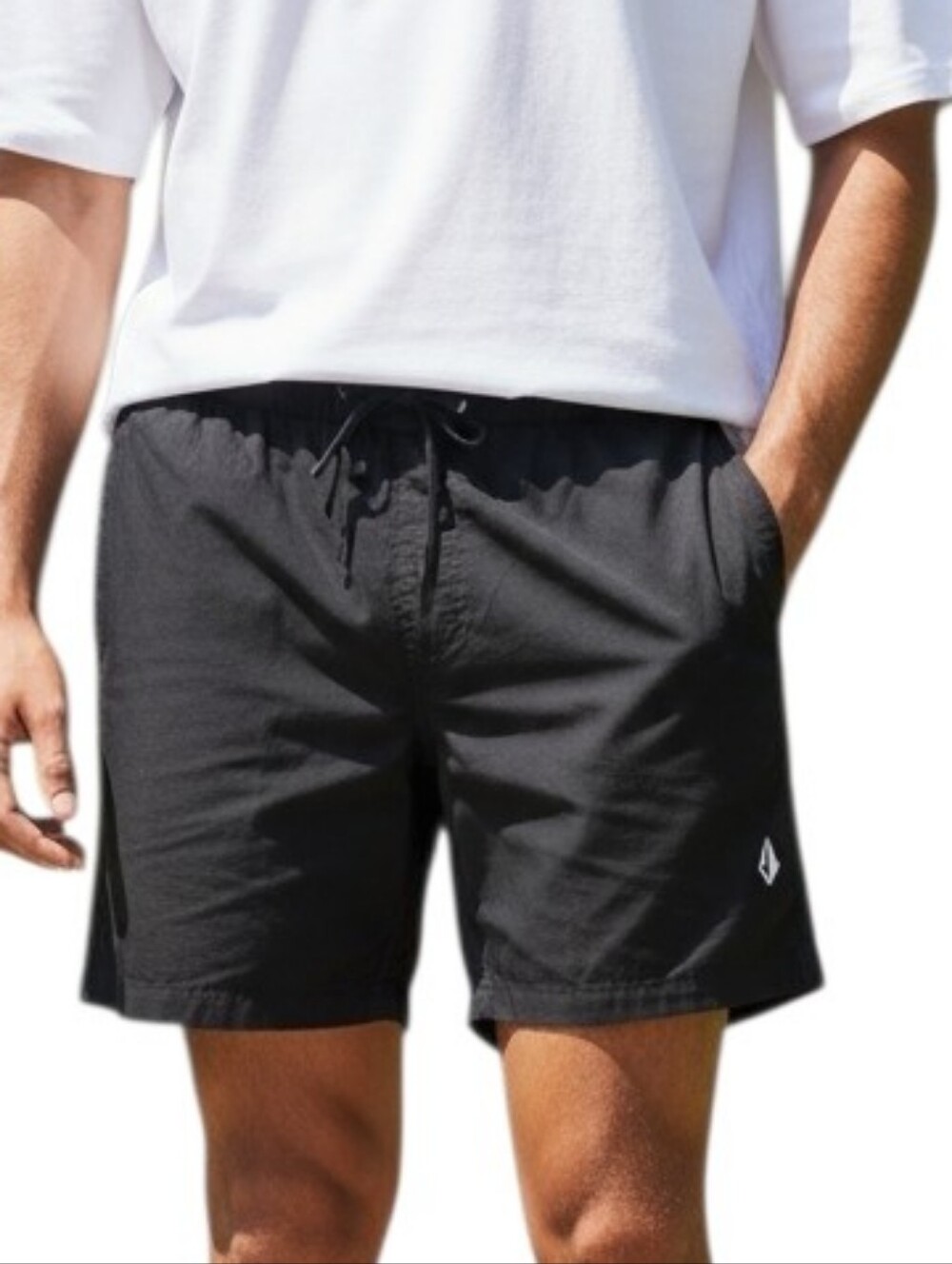 Volcom Black Elastic Waist Swim Shorts with Logo Tag
